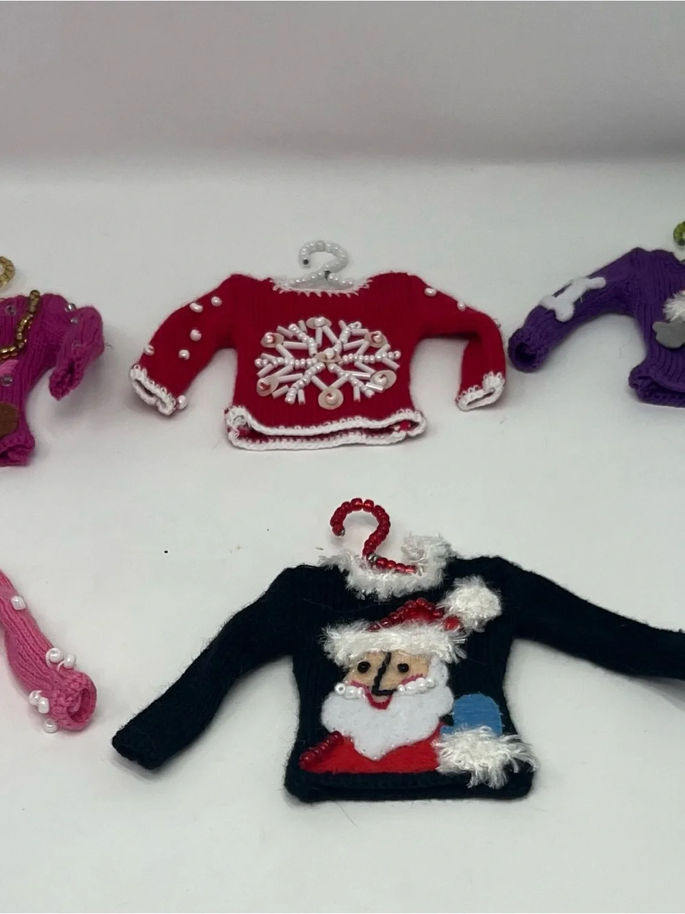 Quacker Factory Mini Christmas Ugly Sweater Ornaments Handmade Beaded Lot 6 Vtg
